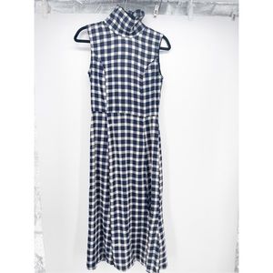 Reformation Gingham Mock-neck Midi Dress in Blue, Sz S